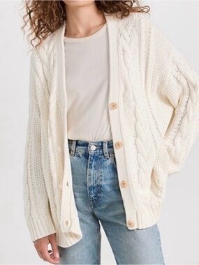 Like New - JENNI KAYNE Cable Cardigan Sweater - Ivory, Size Small